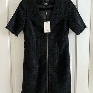 Black Tweed Short Sleeve Dress XS